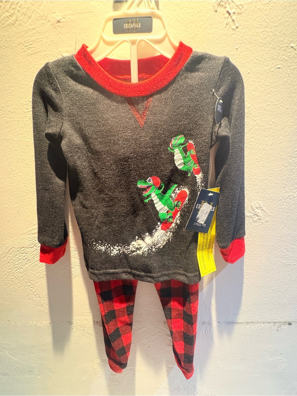 Essentials Charcoal, Red & Green Dino Skate Kids Pajama Set